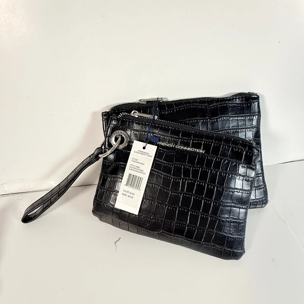 Black Wristlet Double Crocodile Pattern French Connection travel festival y2k 90